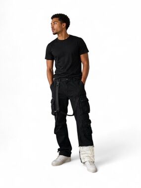 MNML Men's Black Cargo Pants with Strap Detail
